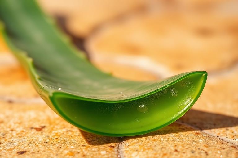 Cut aloe vera leaf with glistening green gel
